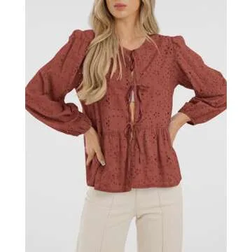 KIRUNDO Women's Casual Tie Front Bow Peplum Top