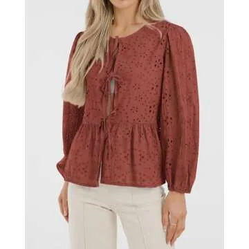 KIRUNDO Women's Casual Tie Front Bow Peplum Top