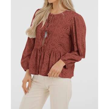 KIRUNDO Women's Casual Tie Front Bow Peplum Top