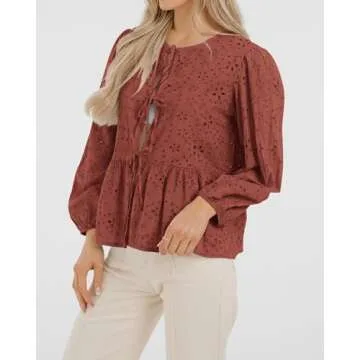 KIRUNDO Women's Casual Tie Front Bow Peplum Top