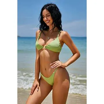 ZAFUL Women's O-Ring Bikini Strappy Bikini Set Cheeky Bottom Two Piece Swimsuit Bathing Suit(2-Z-Pistachio Green, M)