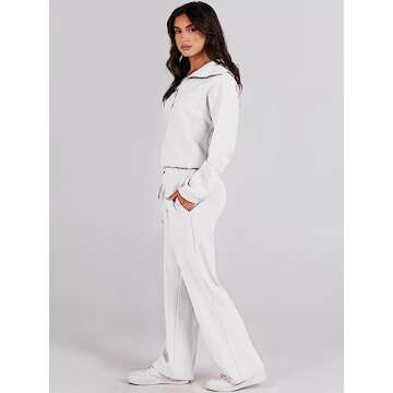 ANRABESS Women 2 Piece Outfits Sweatsuit Oversized Sweatshirt Sweatpants Tracksuit Sweat Lounge Matching Set 2025 Fall Trendy White Large