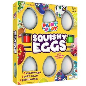 Dan&Darci Egg Squishy Painting Kit - Arts and Crafts for Girls and Boys - Kids Easter Art Activities - Craft Gift for Kids Ages 4 5 6 7 8 9 10 Year Old Girls - Paint 6 Slow Rising Squishies