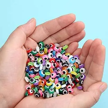 200 Pieces Flat Round Evil Eye Beads Handmade Resin Lampwork Beads 8mm Charms Spacer Beads for Bracelets Necklace Jewelry Craft Making(Mix Colors)