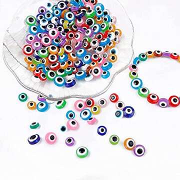 200 Pieces Flat Round Evil Eye Beads Handmade Resin Lampwork Beads 8mm Charms Spacer Beads for Bracelets Necklace Jewelry Craft Making(Mix Colors)