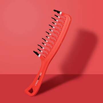 KISMETICS Big Hair Tools Extra Large Wide Tooth Comb for Thick, Curly, Wavy or Long Hair - Frizz-Free Detangling Shower Comb - Orange