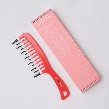 KISMETICS Big Hair Tools Extra Large Wide Tooth Comb for Thick, Curly, Wavy or Long Hair - Frizz-Free Detangling Shower Comb - Orange