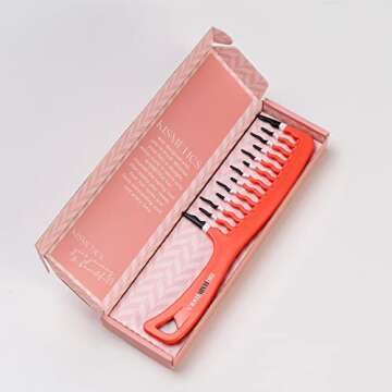 KISMETICS Big Hair Tools Extra Large Wide Tooth Comb for Thick, Curly, Wavy or Long Hair - Frizz-Free Detangling Shower Comb - Orange