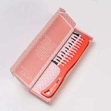 KISMETICS Big Hair Tools Extra Large Wide Tooth Comb for Thick, Curly, Wavy or Long Hair - Frizz-Free Detangling Shower Comb - Orange