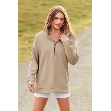 PRETTYGARDEN Women's Stylish 1/4 Zip Pullover Sweatshirt