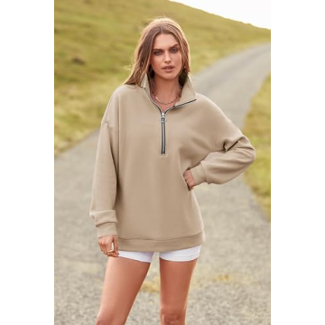 PRETTYGARDEN Women's Stylish 1/4 Zip Pullover Sweatshirt