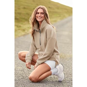 PRETTYGARDEN Women's Stylish 1/4 Zip Pullover Sweatshirt