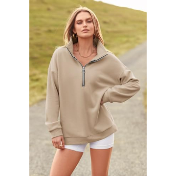 PRETTYGARDEN Women's Stylish 1/4 Zip Pullover Sweatshirt