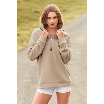 PRETTYGARDEN Women's Stylish 1/4 Zip Pullover Sweatshirt