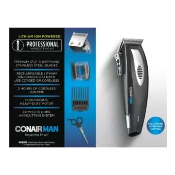 ConairMAN Hair Clippers for Men, 20-Piece Home Hair Cutting Kit with Lithium Ion Powered Cordless Clipper