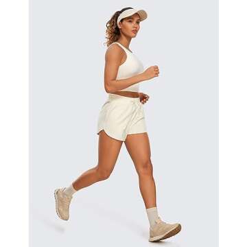 CRZ YOGA Women's Casual Sweat Shorts - 3.5'' Athletic Summer Comfy Cotton for Lounge Gym Jersey with Pockets White Apricot Medium