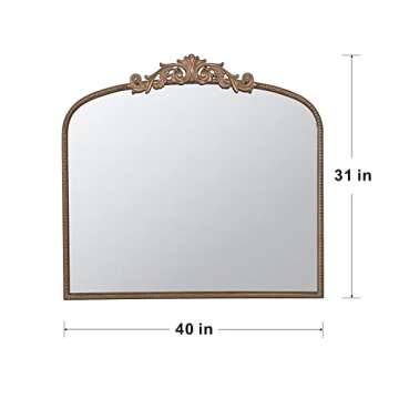A&B Home Arched Vertical Mirror-Wall Mirror with Gold Metal Frame,40"x31" Large Arch Mirror for Bathroom Bedroom Living Room