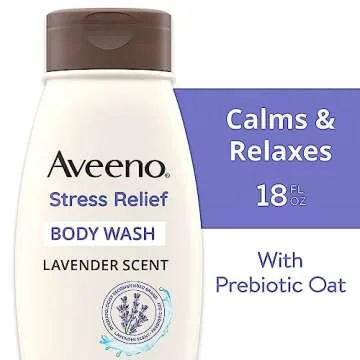 Aveeno Stress Relief Body Wash with Soothing Oat & Lavender Scent for Sensitive Skin, Moisturizing S...