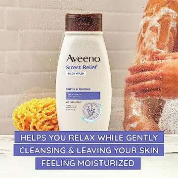 Aveeno Stress Relief Body Wash with Soothing Oat & Lavender Scent for Sensitive Skin, Moisturizing Shower Wash Gently Cleanses & Helps You Feel Calm & Relaxed, Sulfate-Free, 18 fl. oz
