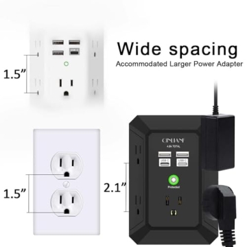 USB Wall Charger with 5 Outlets and 4 USB Ports