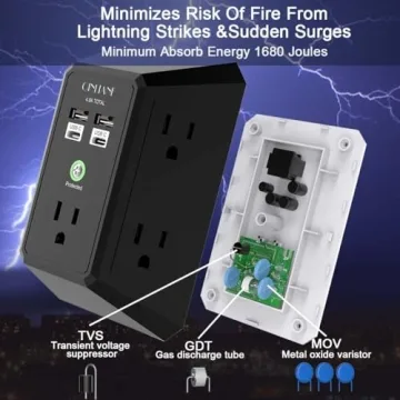 USB Wall Charger with 5 Outlets and 4 USB Ports