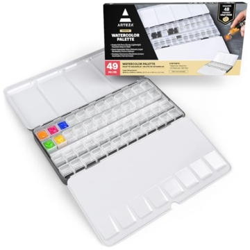ARTEZA Empty Watercolor Palette Tin – 48 Half Pans for Custom Creations