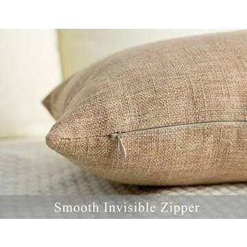 Stellhome Linen Throw Pillow Covers Square Solid Farmhouse Burlap Cushion Covers for Bed Couch Sofa Bench, 18 x 18 inch (45 cm), Natural Linen, Set of 2