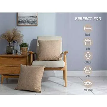 Stellhome Linen Throw Pillow Covers Square Solid Farmhouse Burlap Cushion Covers for Bed Couch Sofa Bench, 18 x 18 inch (45 cm), Natural Linen, Set of 2