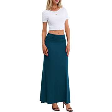 BAISHENGGT Women's Versatile Long Skirt Ruched High Waist Flare Floor Length Maxi Skirt Peacock Blue...