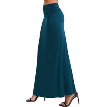 BAISHENGGT Women's Versatile Long Skirt Ruched High Waist Flare Floor Length Maxi Skirt Peacock Blue S