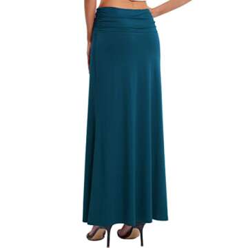 BAISHENGGT Women's Versatile Long Skirt Ruched High Waist Flare Floor Length Maxi Skirt Peacock Blue S
