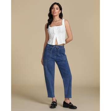 luvamia Blue Jeans for Women Women's Pants Baggy Jeans for Woman Stretchy Jeans for Women Jeans for Women High Waist Wide Leg Jeans for Women Medium Blue Size XX-Large US Size 20 to Size 22