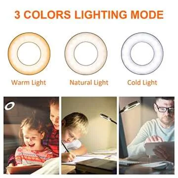 Dpower Clip on Light Reading Lights, 48 LED USB Desk Lamp with 3 Color Modes 10 Brightness, Eye Protection Book Clamp Light, 360 ° Flexible Gooseneck Clamp Lamp for Desk Headboard Video Conferencing