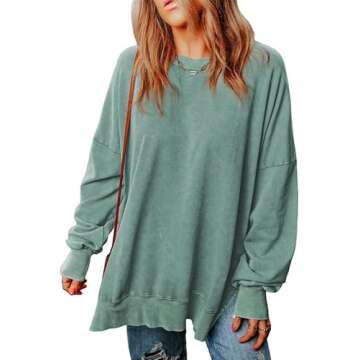 SHEWIN Women’s Casual Long Sleeve Sweater, Mint Green Oversized Pullover