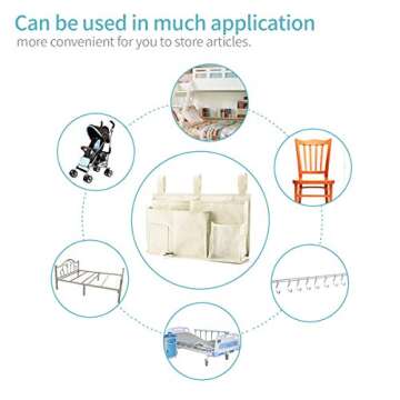 Bseash Bunk Bed Organizer, Bedside Caddy Hanging Bed Organizer Storage Bag 8 Pockets, for College Dorm Rooms Bed, Hospital Bed, Baby Bed Rails, 600D Oxford Cloth (Beige)