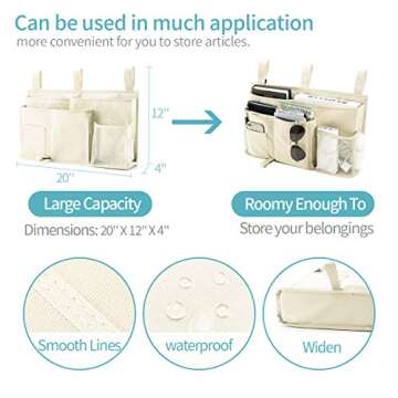 Bseash Bunk Bed Organizer, Bedside Caddy Hanging Bed Organizer Storage Bag 8 Pockets, for College Dorm Rooms Bed, Hospital Bed, Baby Bed Rails, 600D Oxford Cloth (Beige)