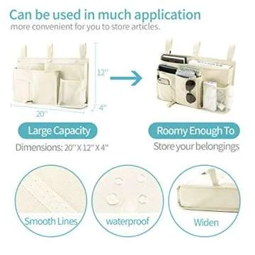 Bseash Bunk Bed Organizer, Bedside Caddy Hanging Bed Organizer Storage Bag 8 Pockets, for College Dorm Rooms Bed, Hospital Bed, Baby Bed Rails, 600D Oxford Cloth (Beige)