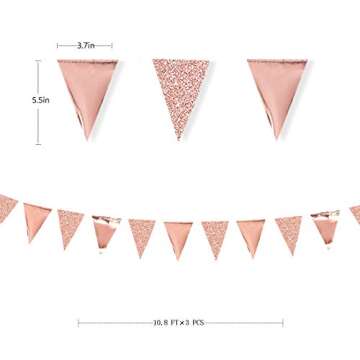 30Ft Rose Gold Party Decoration Rose Pink Triangle Pennant Banner Blush Pink Hanging Paper Flag Bunt...