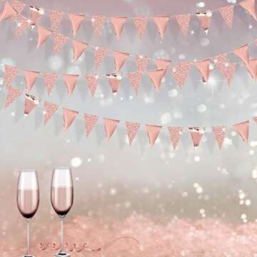 30Ft Rose Gold Party Decoration Rose Pink Triangle Pennant Banner Blush Pink Hanging Paper Flag Bunting for Graduation Wedding Bridal Shower Birthday Bachelorette Engagement Anniversary Party Supplies
