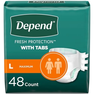 Depend Incontinence Protection with Tabs, Unisex, Large (35–49" Waist, over 170 lbs), Maximum Abso...
