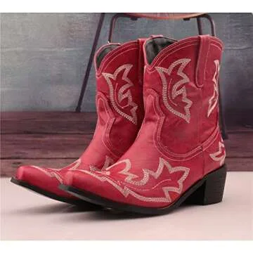 heelchic Women Classic Cowboy Ankle Boots for Women