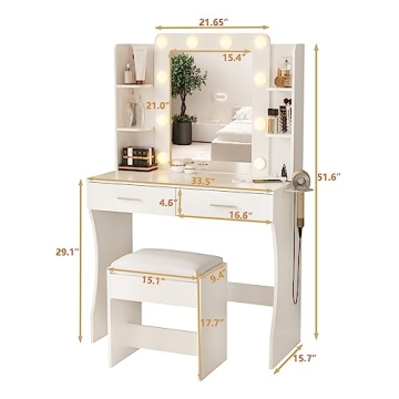 Elegant Vanity Desk with Adjustable LED Lights and Storage Set