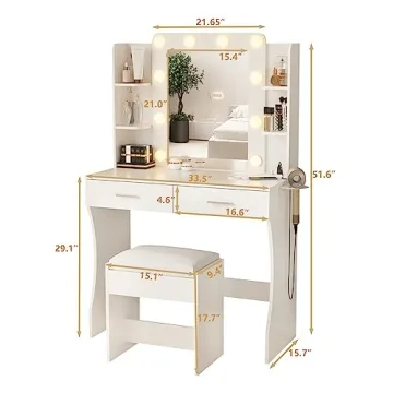 Elegant Vanity Desk with Adjustable LED Lights and Storage Set