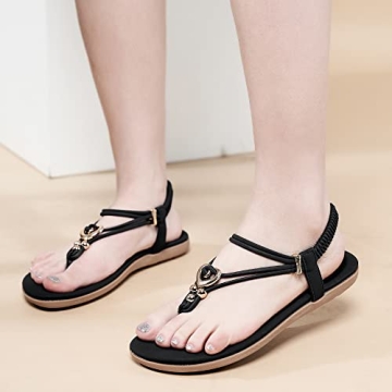 Women's Summer Sandals Beach Bohemian Beaded Ankle Walking Strap Casual Flip Flops Ladies Sexy Flats Comfortable Shoes