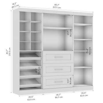 Bestar Closet Organizer System 86-inch for Walk-In Closets, Bedroom, Entryway, Pur Collection, Modern, Bark Gray