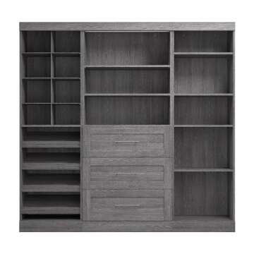 Bestar Closet Organizer System 86-inch for Walk-In Closets, Bedroom, Entryway, Pur Collection, Modern, Bark Gray