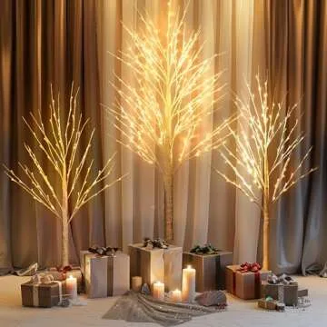 Dazzle Bright 3 Pack Light up Birch Tree, 4FT 96 LED/ 5FT 120 LED/ 6FT 240 LED Pre lit Birch Christmas Tree for Xmas Indoor Outdoor Home Party Garden Decor