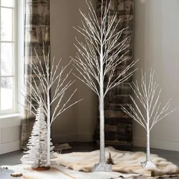 Dazzle Bright 3 Pack Light up Birch Tree, 4FT 96 LED/ 5FT 120 LED/ 6FT 240 LED Pre lit Birch Christmas Tree for Xmas Indoor Outdoor Home Party Garden Decor