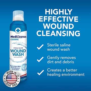 MediCleanse First Aid Sterile Saline Wound Wash, Promotes Healing, No Stinging or Burning, 7.4 oz Spray Can - Made in USA