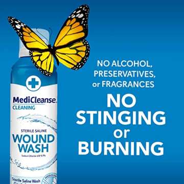 MediCleanse First Aid Sterile Saline Wound Wash, Promotes Healing, No Stinging or Burning, 7.4 oz Spray Can - Made in USA